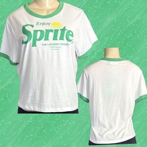 The Laundry Room Sprite Logo Text White Green Cropped Short Sleeve Tee Jrs M